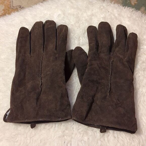 Vintage Other - Brown Suede soft fur Lined Gloves